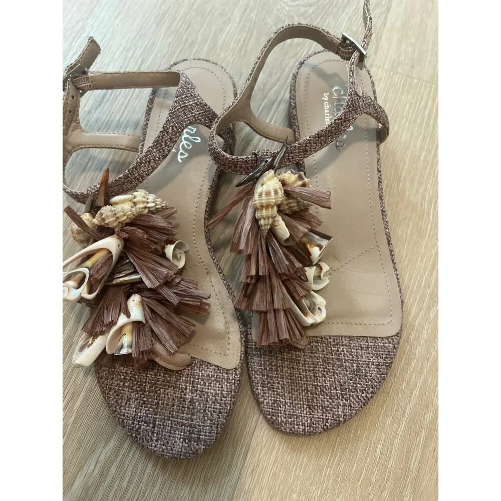 Charles by Charles David Seashell Flat Sandal Size 6M Beach Wear Wedding Coastal - Picture 4 of 5